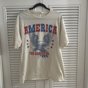 Altar'd State Cream and Red Patriotic Short Sleeve Tee